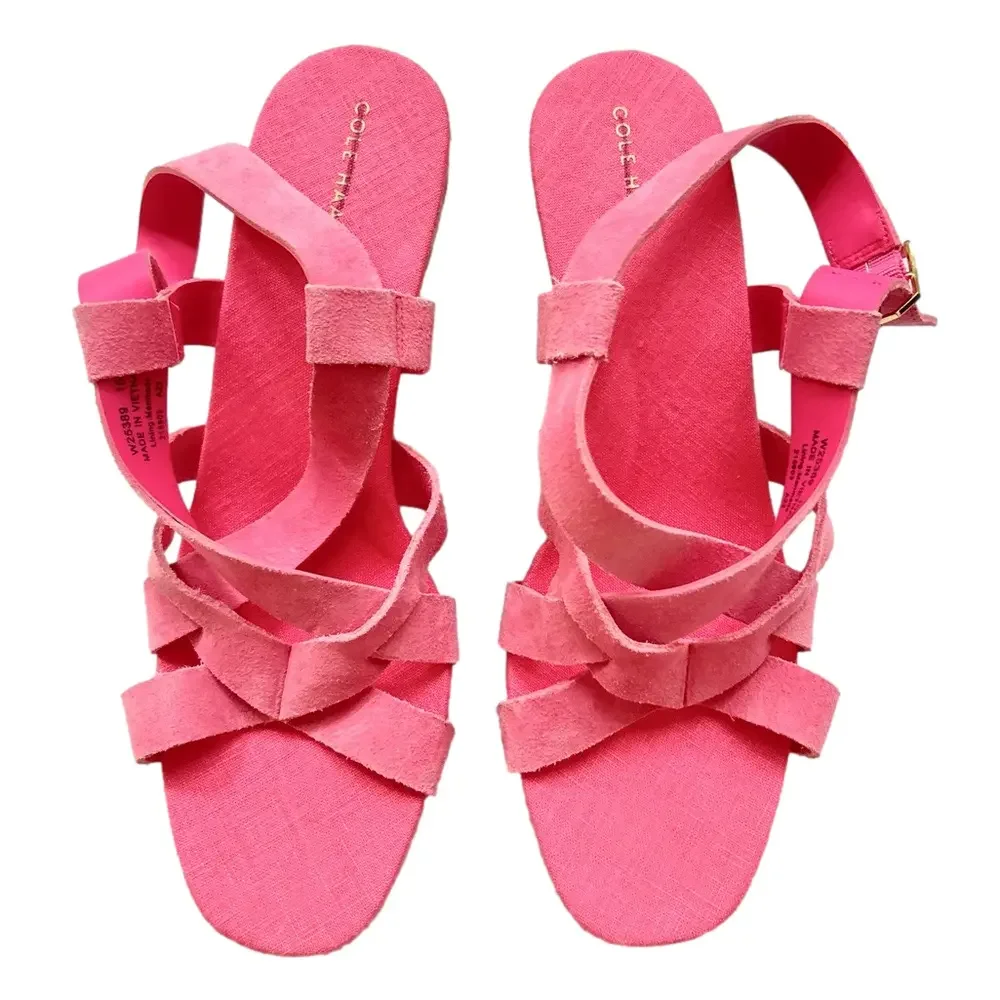 Cole Haan Crystal Wedge Size 10 Sandals Strappy Suede Jute Espadrille